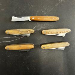 Lot de 5 couteaux de poche manche bois olivier  Ref LT47 taille 16cm avec gravure prénom offert