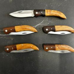 Lot de 5 couteaux de poche manche bois olivier Ref LT49 taille 19cm avec gravure prénom offert