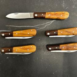 Lot de 5 couteaux de poche manche bois olivier Ref LT50 taille 17cm avec gravure prénom offert