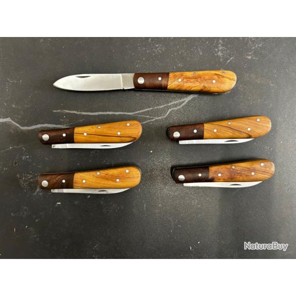 Lot de 5 couteaux de poche manche bois olivier Ref LT50 taille 17cm avec gravure prnom offert