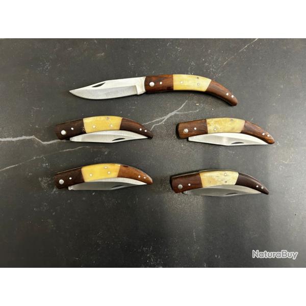 Lot de 5 couteaux de poche manche bois Ref LT52 taille 22cm avec gravure prnom offert