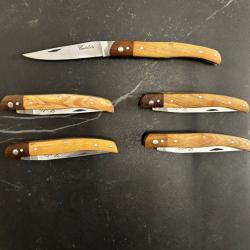 Lot de 5 couteaux de poche manche bois olivier Ref LT57 taille 21cm avec gravure prénom offert