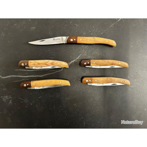 Lot de 5 couteaux de poche manche bois olivier Ref LT57 taille 21cm avec gravure prnom offert