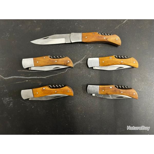 Lot de 5 couteaux de poche manche bois olivier Ref LT60 taille 21cm avec gravure prnom offert