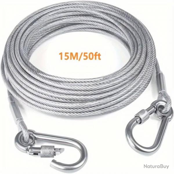 Cable en acier inoxydable 15 m avec mousquetons