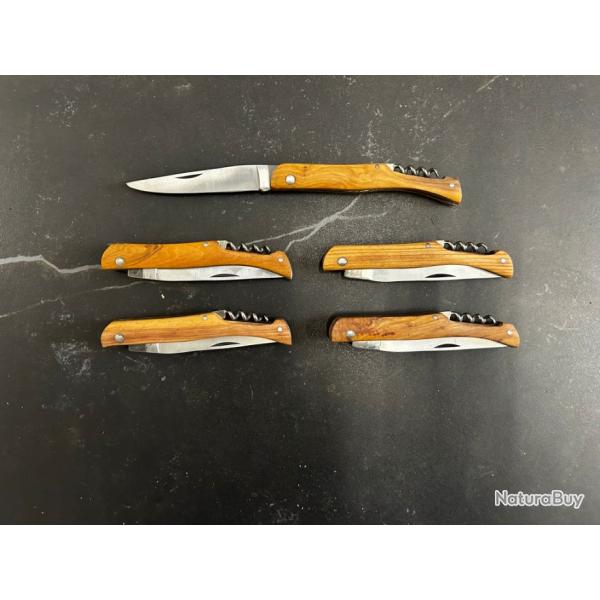 Lot de 5 couteaux de poche manche bois olivier Ref LT63 taille 21cm avec gravure prnom offert