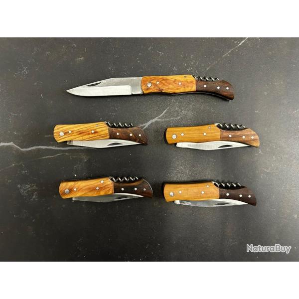 Lot de 5 couteaux de poche manche bois olivier Ref LT65 taille 21cm avec gravure prnom offert