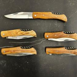 Lot de 5 couteaux de poche manche bois olivier Ref LT66 taille 21cm avec gravure prénom offert