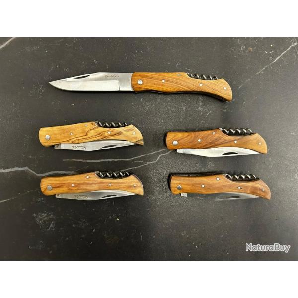 Lot de 5 couteaux de poche manche bois olivier Ref LT66 taille 21cm avec gravure prnom offert