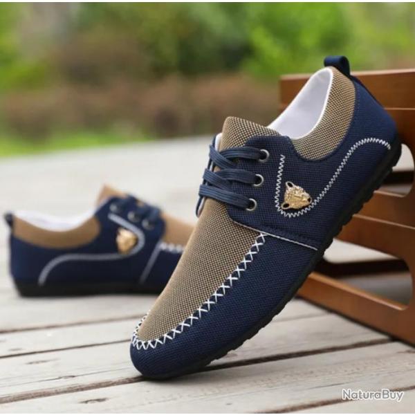 MOCASSIN tendance en toile respirante coloris BLEU