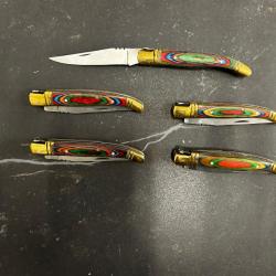 Lot de 5 couteaux de poche manche bois coloré Ref LT70 taille 17cm avec gravure prénom offert