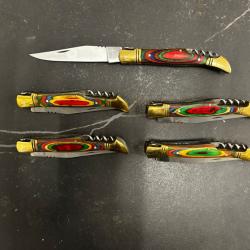 Lot de 5 couteaux de poche manche bois coloré Ref LT73 taille 21cm avec gravure prénom offert
