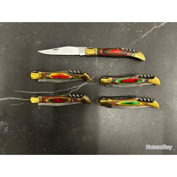 Lot de 5 couteaux de poche manche bois color Ref LT73 taille 21cm avec gravure prnom offert