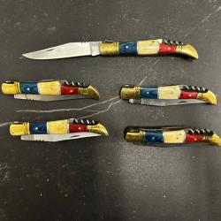 Lot de 5 couteaux de poche manche bois coloré Ref LT76 taille 21cm avec gravure prénom offert