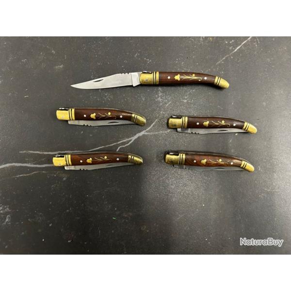 Lot de 5 couteaux de poche manche bois Ref LT77 taille 17cm avec gravure prnom offert