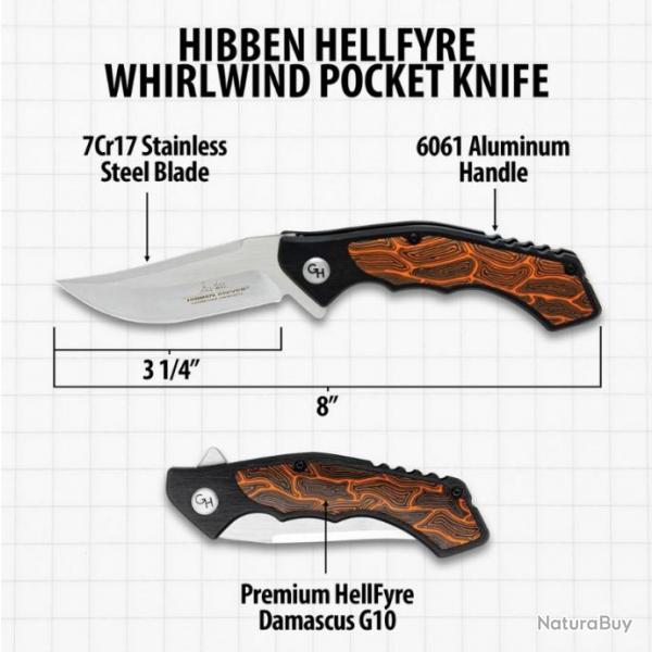 Couteau Gil Hibben HellFyre Whirlwind Lame Acier 7Cr17 Upswept Manche Black/Orange Linerlock GH5132