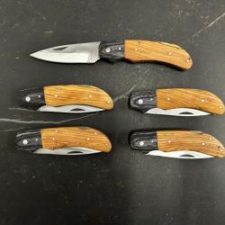 Lot de 5 couteaux de poche manche bois olivier Ref LT79 taille 20cm avec gravure prénom offert