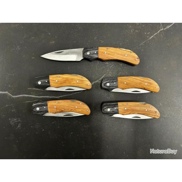 Lot de 5 couteaux de poche manche bois olivier Ref LT79 taille 20cm avec gravure prnom offert