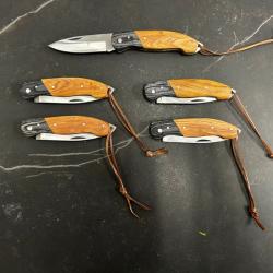 Lot de 5 couteaux de poche manche bois olivier Ref LT80 taille 20cm avec gravure prénom offert