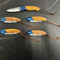 Lot de 5 couteaux de poche manche bois olivier Ref LT81 taille 20cm avec gravure prénom offert