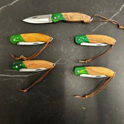 Lot de 5 couteaux de poche manche bois olivier Ref LT84 taille 20cm avec gravure prénom offert