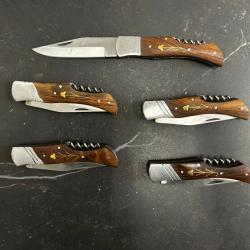 Lot de 5 couteaux de poche manche bois olivier Ref LT85 taille 21cm avec gravure prénom offert