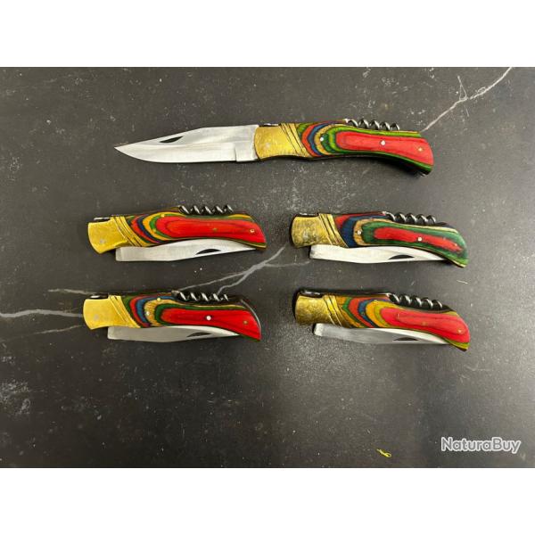 Lot de 5 couteaux de poche manche bois color Ref LT86 taille 21cm avec gravure prnom offert