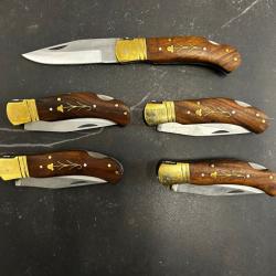 Lot de 5 couteaux de poche manche bois Ref LT87 taille 21cm avec gravure prénom offert