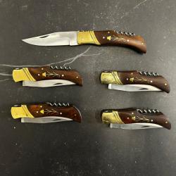 Lot de 5 couteaux de poche manche bois Ref LT90 taille 21cm avec gravure prénom offert