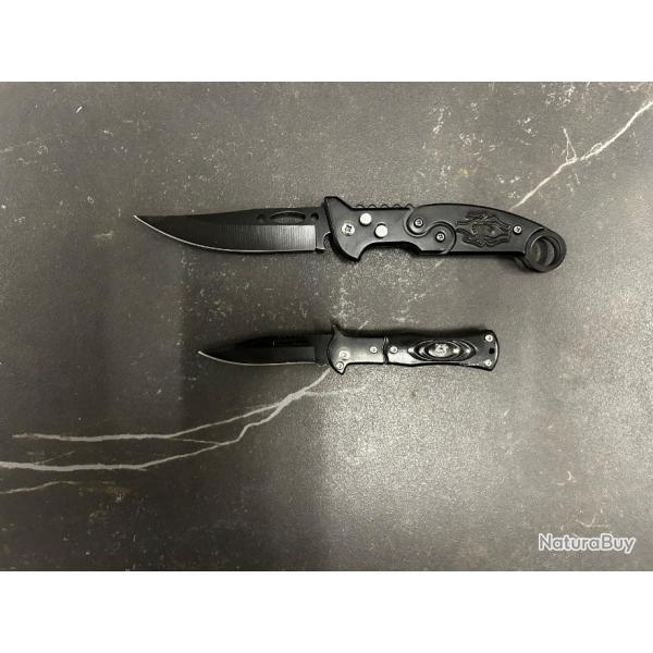 LOT DE DEUX  COUTEAUX SEMI AUTOMATIQUE BOUTON PLIABLE ref98 avec gravure prnom offerte