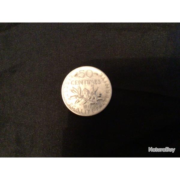 50 centimes 1917 France SEMEUSE argent