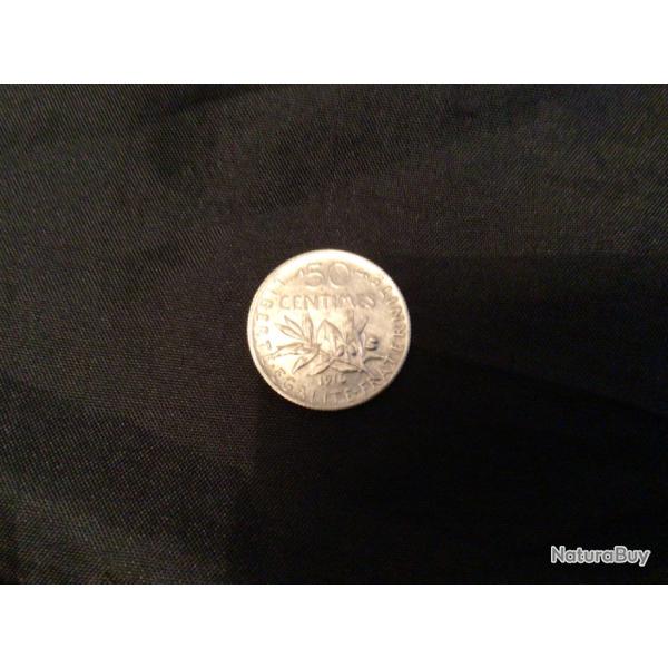 50 centimes 1916 France SEMEUSE argent