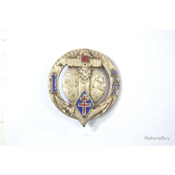 Insigne 1 RIMa Rgiment d'Infanterie de Marine 1822 - 1945. Drago H179 dos guilloch, argent