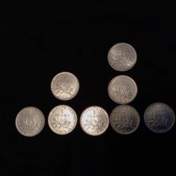 8 pièces 1 francs argent semeuse 1919-1916-1918-1919-1920