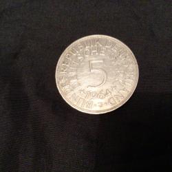 5 DEUTSCHE MARK 1964 J argent