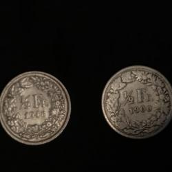 2 pièces argent suisse demi fR  1948 et 1900