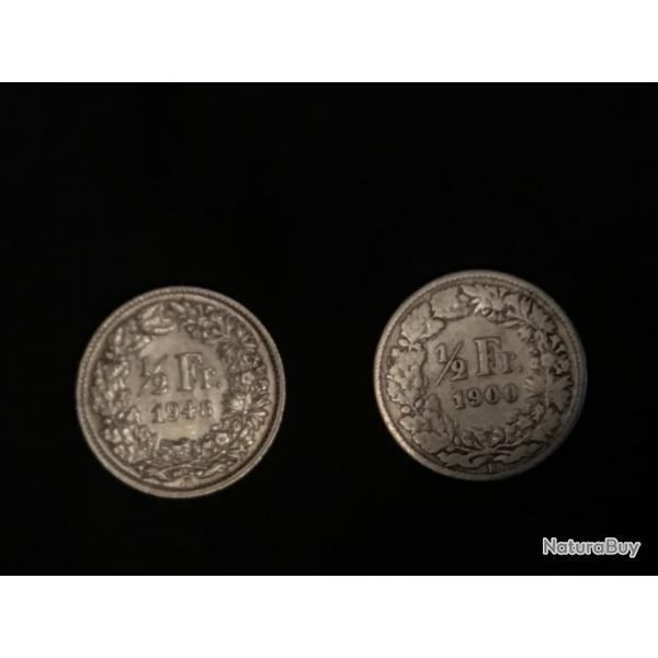 2 pices argent suisse demi fR  1948 et 1900