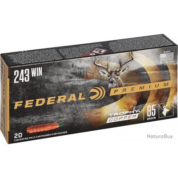 Munitions FEDERAL cal.243 win vital shok trophy copper 5.5g 85gr par 20