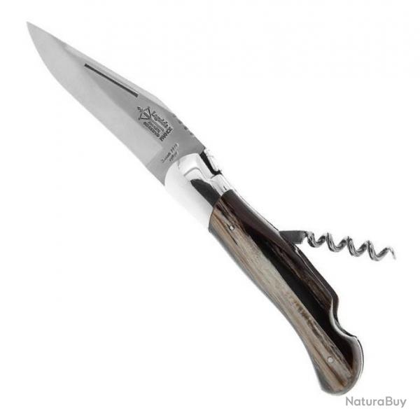 Couteau Laguiole chasse "Grande nature" tire-bouchon faon corne noire 12 cm [Arbalte G. David]