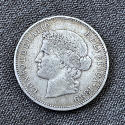 Monnaie, Suisse, 5 francs Tête d'Helvetia argent 1889, écu