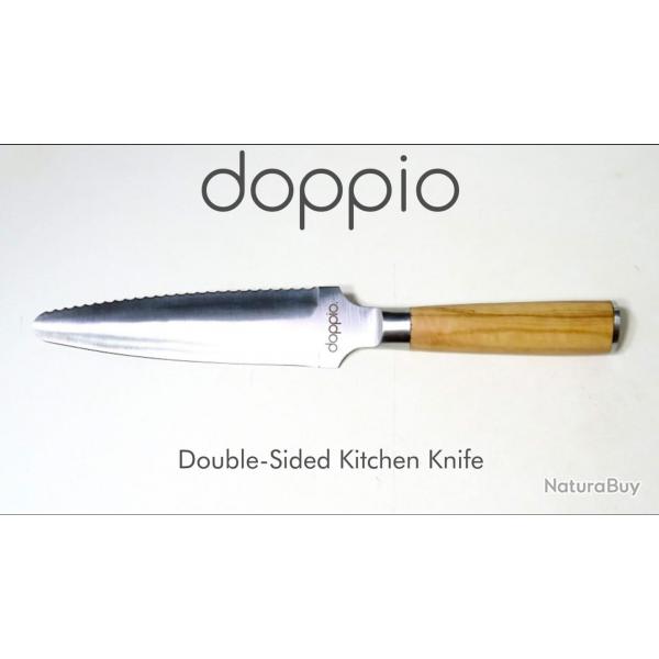 Doppio Couteau de cuisine double tranchant ,manche d'olivier