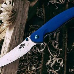Olight Drever Blue - Couteau de Poche EDC Lame Acier N690