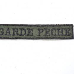 Bande patronyme garde pêche noir sur fond vert, bande velcro pour veste militaire ou autre