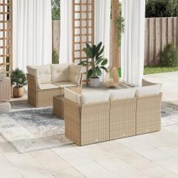 Salon de jardin avec coussins 6 pcs beige résine tressée