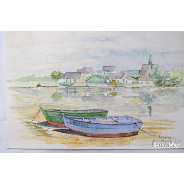 Aquarelle signe Grard Laporte 2004, Barques. 10cm x 15cm (AR6)