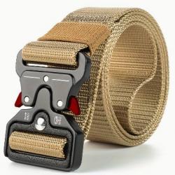 Ceinture tactique beige, boucle rouge