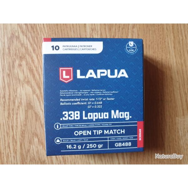 .338 Lapua Magnum cartouches marque LAPUA 250gr scenar - 10 pcs