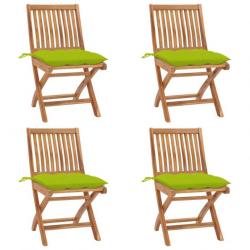 Chaises pliables de jardin avec coussins 4 pcs Teck solide