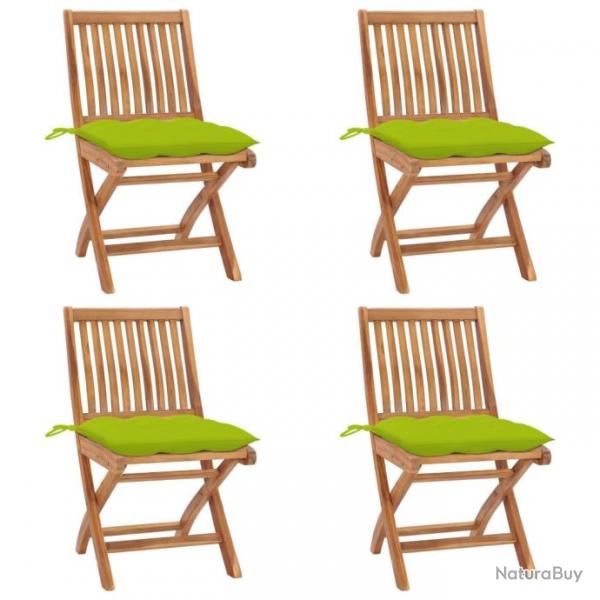 Chaises pliables de jardin avec coussins 4 pcs Teck solide