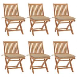 Chaises pliables de jardin avec coussins 6 pcs Bois de teck